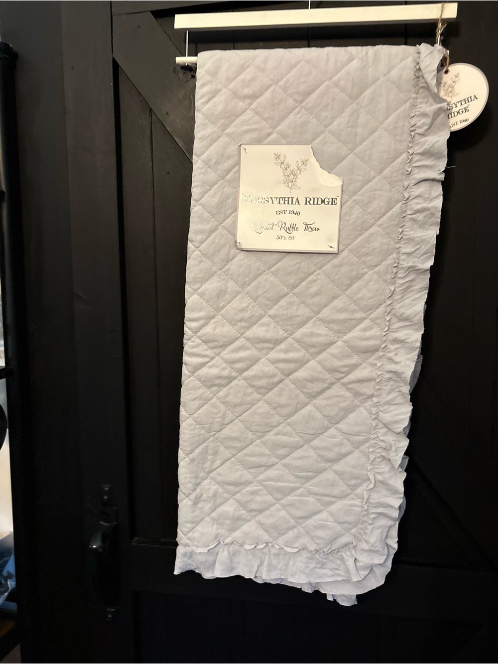 Light Gray Quilted Ruffle Throw